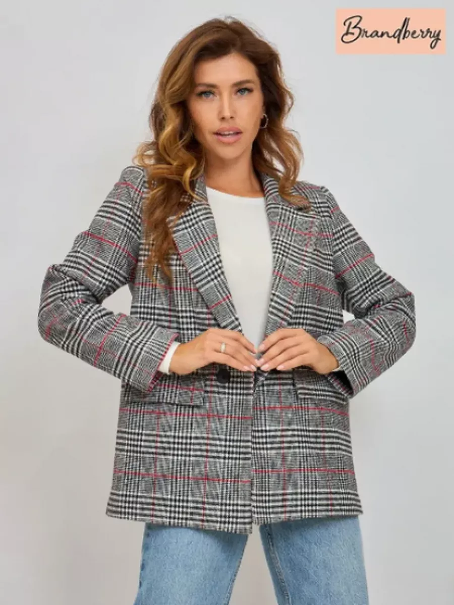 Пиджак в клетку теплый