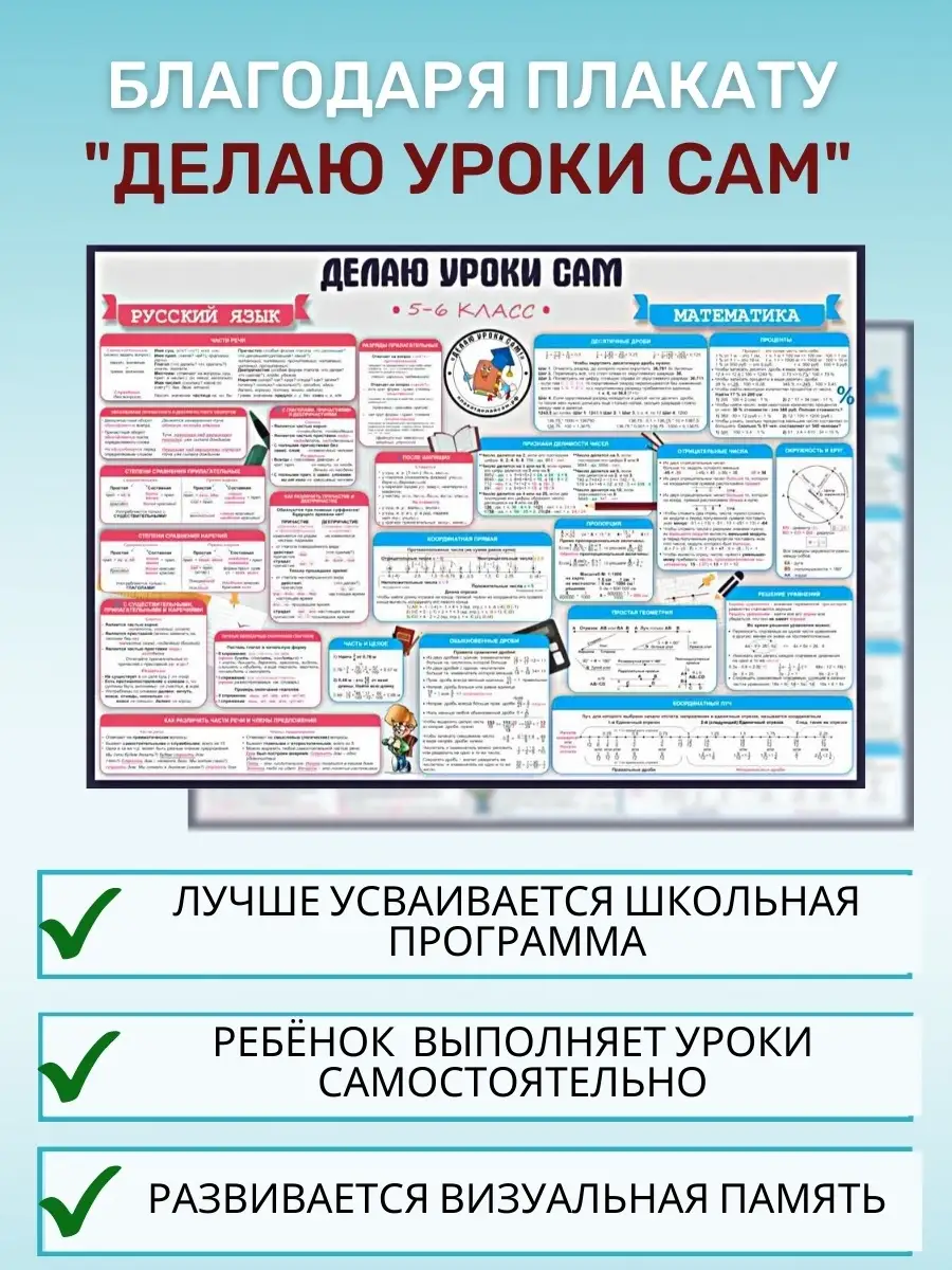 Плакат русский язык-математика 5-6 класс для начальной школы… Делаю уроки  сам купить по цене 0 ₽ в интернет-магазине Wildberries | 43855859