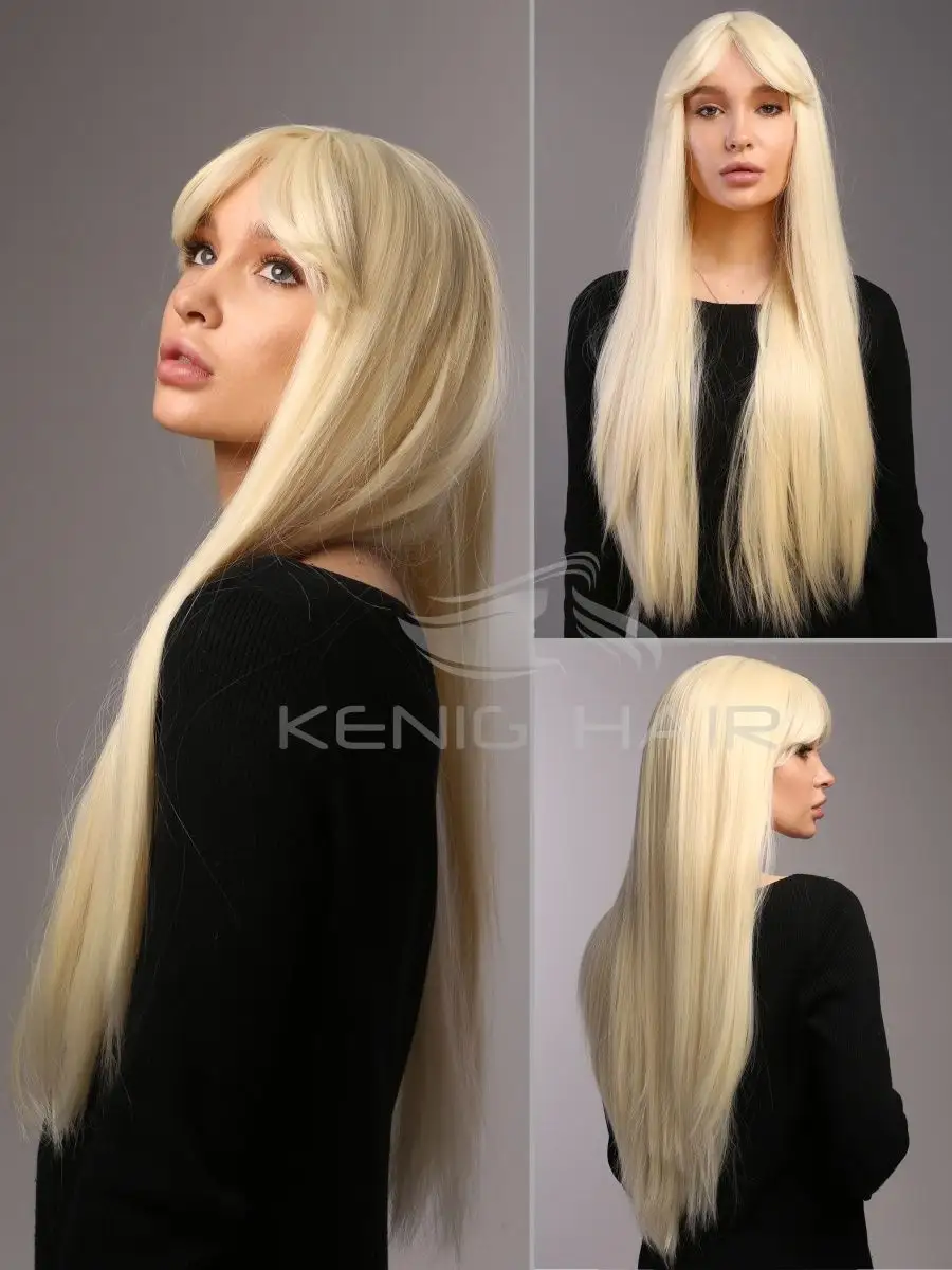 Kenig Hair Парик женский длинный с челкой теплый блонд повседневный