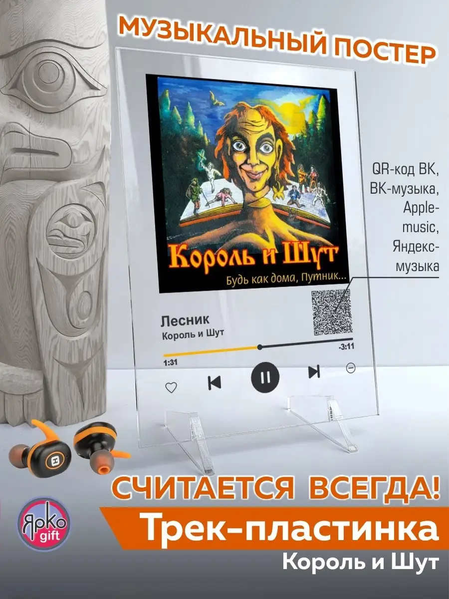 Ярко.gift Spotify постер Король и Шут песня на стекле на подарок