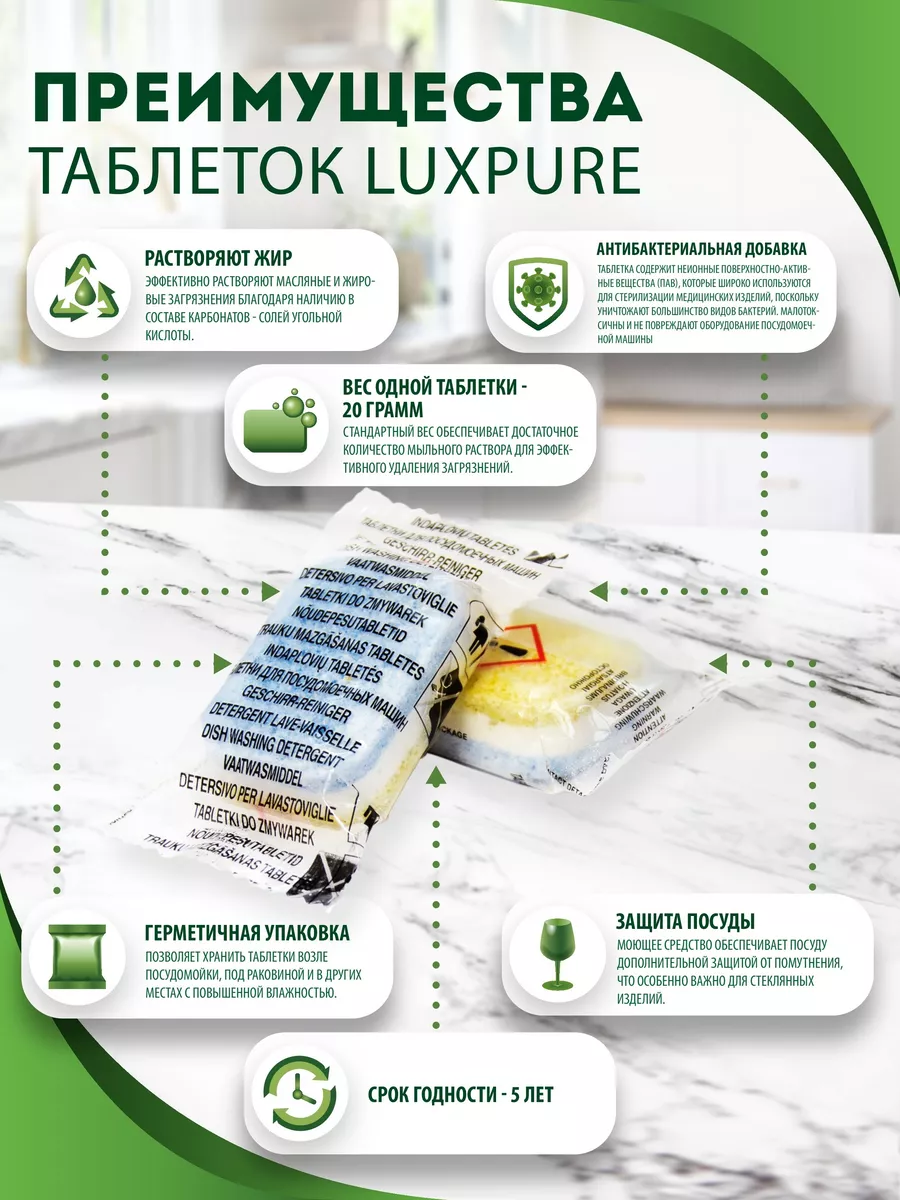 LuxPure Таблетки для посудомоечной машины, посудомойки - 100 шт