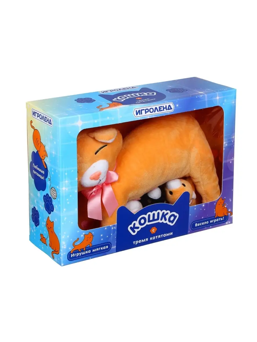 ИГРОЛЕНД Игрушка мягкая Кошка с тремя котятами