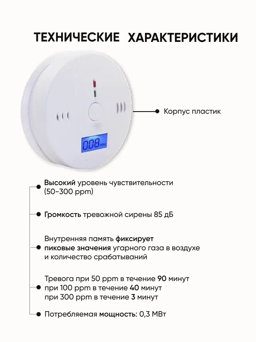 Датчик угарного газа измеритель и сигнализатор CO Wofea LCD CO купить по  цене 425 ₽ в интернет-магазине Wildberries | 63052548