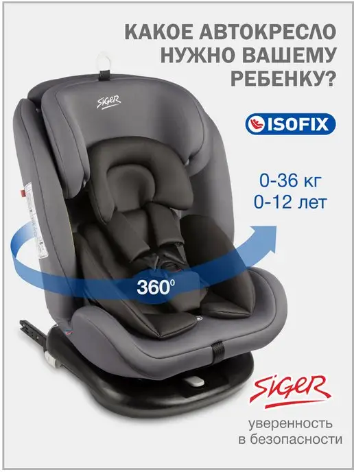 SIGER Детское автокресло поворотное Престиж isofix, 0-36 кг