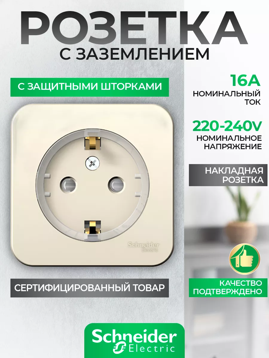 Розетка одноместная с заземлением со шторками Schneider Electric купить по  цене 148 ₽ в интернет-магазине Wildberries | 70491928