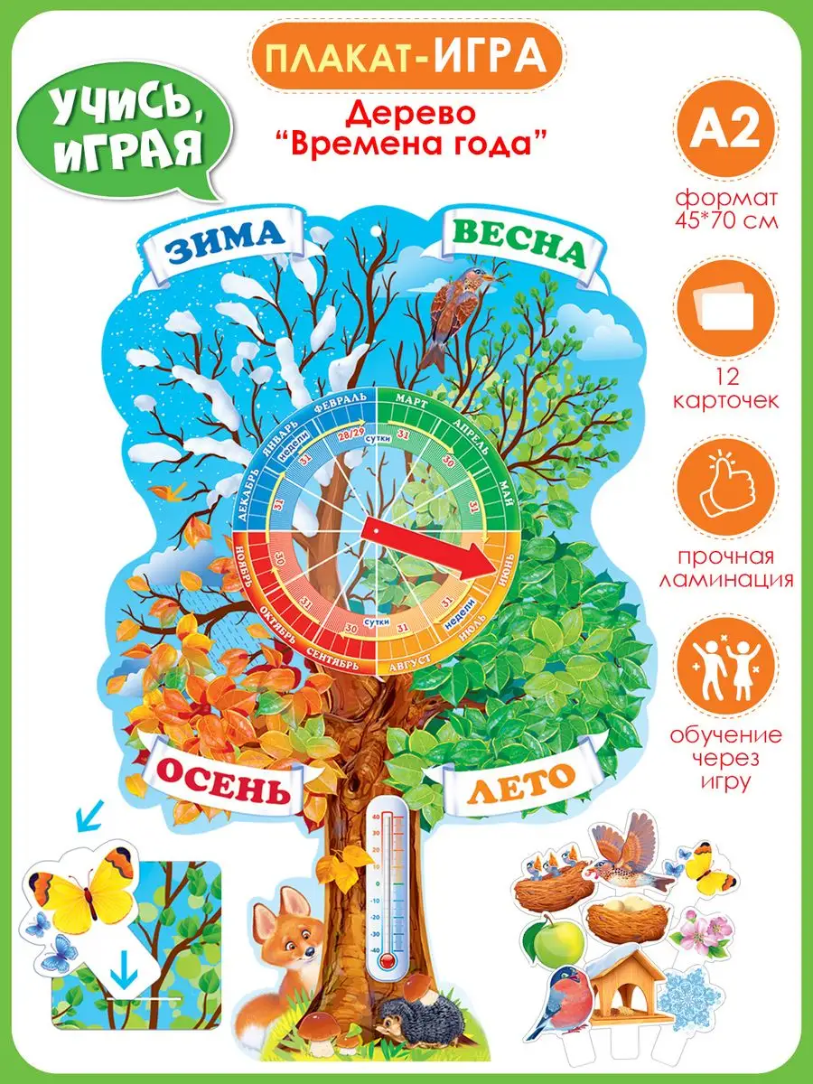 Плакат времена года и месяцы дерево на стену с карточками А2 Домашний  репетитор купить по цене 424 ₽ в интернет-магазине Wildberries | 71416416